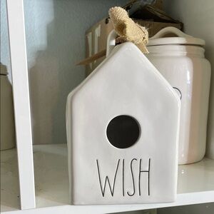 Rae Dunn White Ceramic Birdhouse with 'Wish' Text